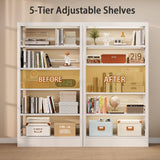 Guomao 5 Tier White Metal Bookshelf, 71" H Bookcase with Adjustable Shelves, Heavy Duty Storage Bookshelves Tall Bookcase for Library, Office, Living Room, Classroom, Including Book Stopper(White) Guomao