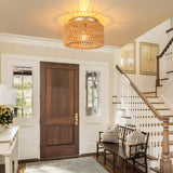 SineRise Rattan Ceiling Light Fixtures (12-Inch, LED Bulb Included), Hand-Woven Boho Flush Mount Ceiling Light, Rattan Chandelier for Hallway Kitchen Farmhouse Foyer Entryway Living Room(Gold) SineRise