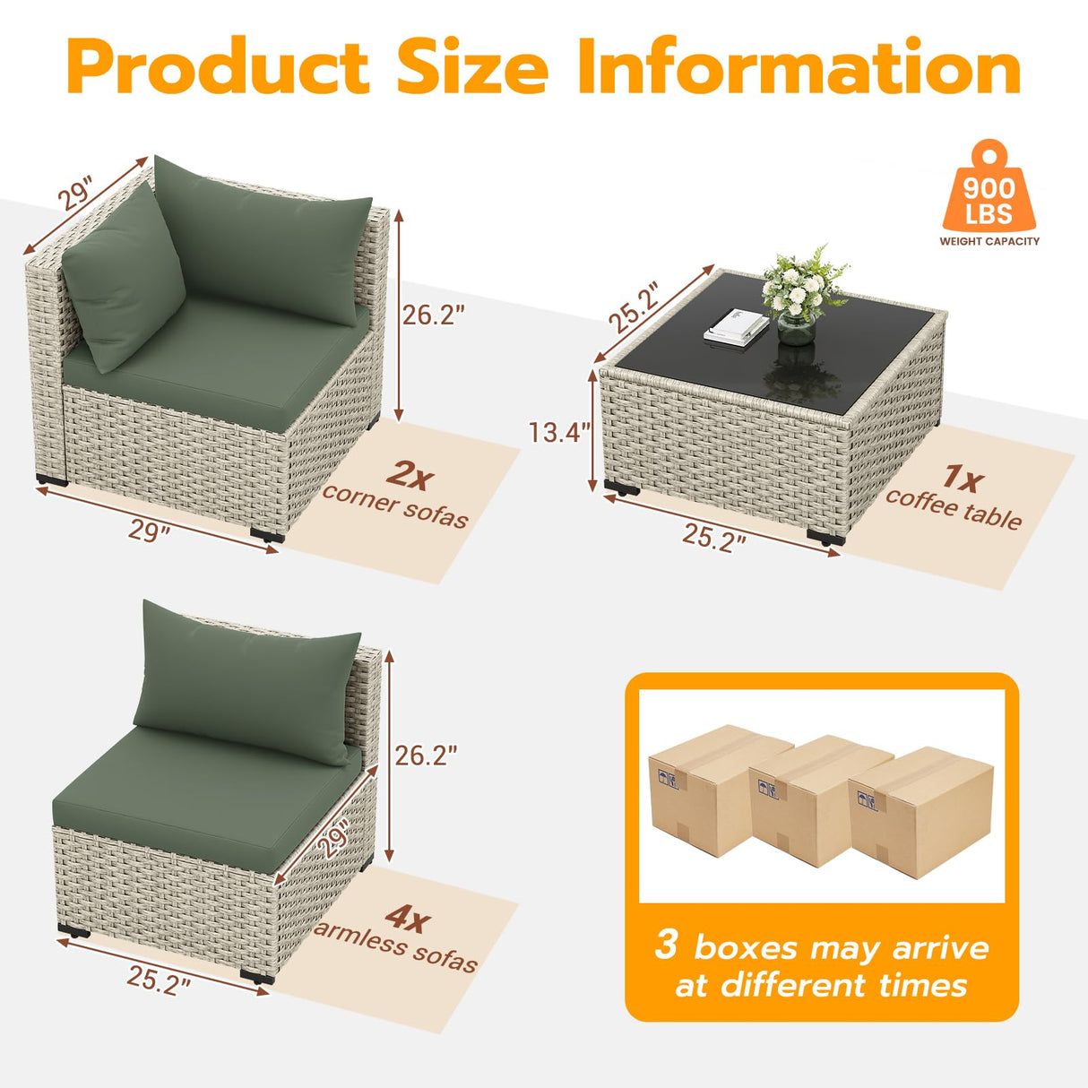 UDPATIO Outdoor Patio Furniture Set, 7-Piece PE Wicker Sectional Sofa with Tea Table, Outdoor Conversation Set for Patio, Garden, Backyard Green UDPATIO