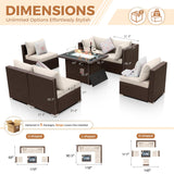 BULEXYARD 7 Pcs High Back Patio Furniture Set with Fire Pit Table Propane/Natural Gas Dual Fuel, All-Weather Outdoor Sectional Couch, Comfy Backyard Seating for Exterior, Brown Wicker & Beige Cushion BULEXYARD