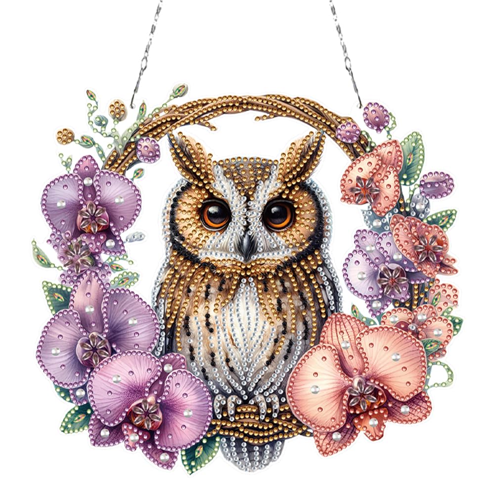 Diamond Art Hanging Kit for Adult,Owl Special Shaped Rhinestone,DIY Acrylic Diamond Painting Window Pendants for Window Suncatchers and Home Wall Decor WoodArtSupply