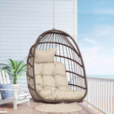 Nicesoul Outdoor Hanging Egg Chair Without Stand, Patio Wicker Swing Egg Basket Chairs with Padded Cushions, 350 Lbs Ceiling Tree Swinging Egg-Shaped Chair No Stand for Indoor Bedroom Porch, Brown NICESOUL
