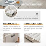 FENFSHE Futon Sofa Bed, Modern Velvet 3 in 1 Convertible Sleeper Sofa Couch Bed, Pullout Couch Bed with Adjustable Backrest, Storage Pockets and Toss Pillows for Living Room, Bedroom (Beige) FENFSHE