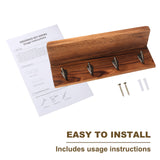 HRONRAD Rustic Key Holder for Wall, Farmhouse Wall Shelf with 4 Hooks, Wall Mounted Key Racks, Wooden Mail Organizer with Hooks for Entryway (Brown - Pine) HRONRAD