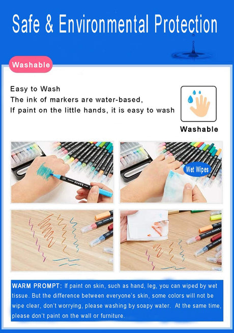 Kekelele Dual Tip Markers for Kids, Washable Markers Set, Art Marker with Stand Portable Box, Gift For Kids (24 Colours) Kekelele