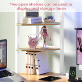 Hasuit Twin Size Loft Bed with U-Shaped Desk, Charging Station &LED Lights, Twin LED Loft Bed with Open Storage Shelves, Safety Guardrail & Double Ladder,No Box Spring Needed, White Metal Loft Bed Hasuit