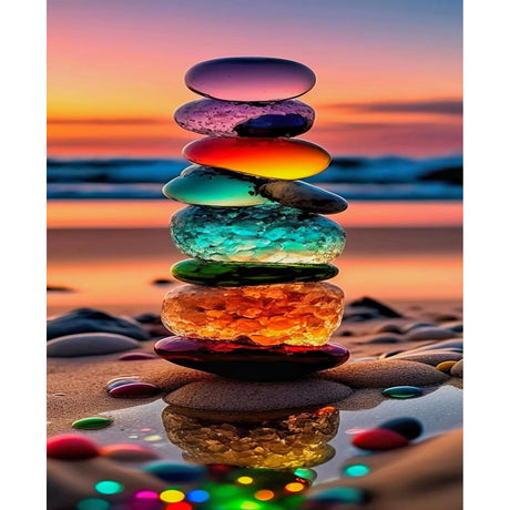 JUJUHOOD Sunset Beach Stone Paint by Numbers Beginner,Beach Scenery Paint by Number Kit for Adults, Adult Paint by Number Canvas with Paintbrushes and Acrylic Pigment16x20 inch,Sunset Beach Stone JUJUHOOD