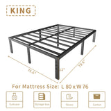 HOBINCHE 12 Inch King Size Bed Frame - No Box Spring Needed Heavy Duty Metal Platform Mattress Foundation with Steel Slats, Non-Slip Noise Free Easy Assembly Black Bedframes HOBINCHE
