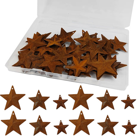 YOOHUA 66PCS 3 Sizes Metal Rusty Barn Star 1 Inch 1.5 Inch 2 Inch Mini Hanging Star Antique Primitives Rustic Country Tin Steel Stars Accents for DIY Crafts Vintage Farmhouse Home Door Wall Decor YOOHUA