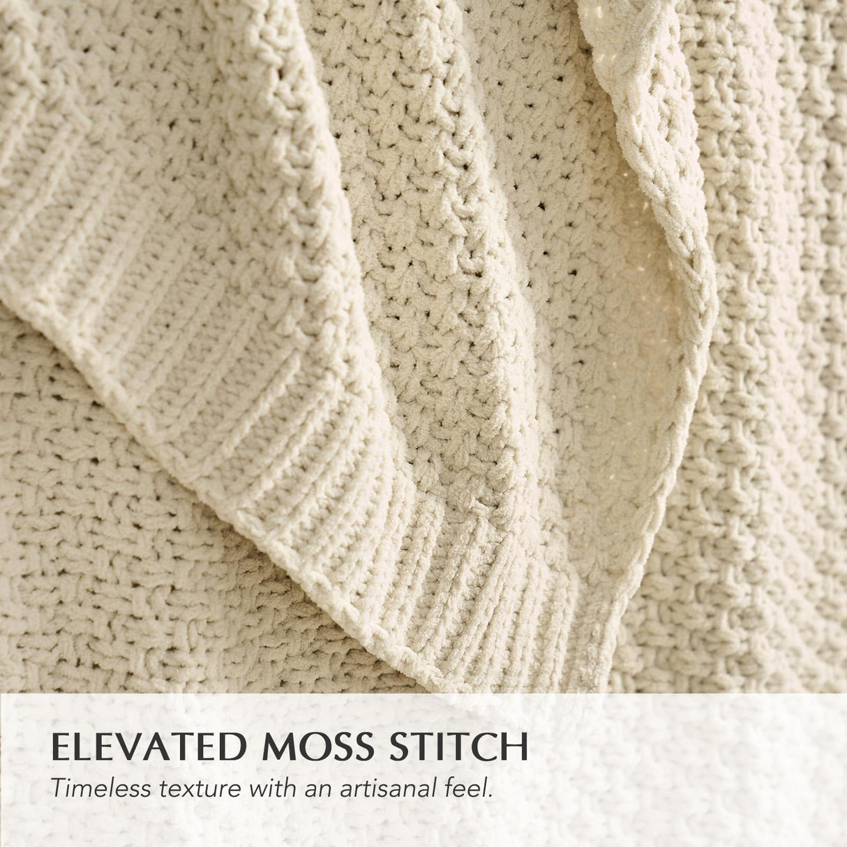 EVERGRACEHOME Chunky Chenille Knit Throw Blanket for Couch, Soft Luxurious Moss Stitch Blankets for Bed, Cozy Decorative Farmhouse Knitted Throws for Sofa, Beige, 50" x 60" EVERGRACEHOME
