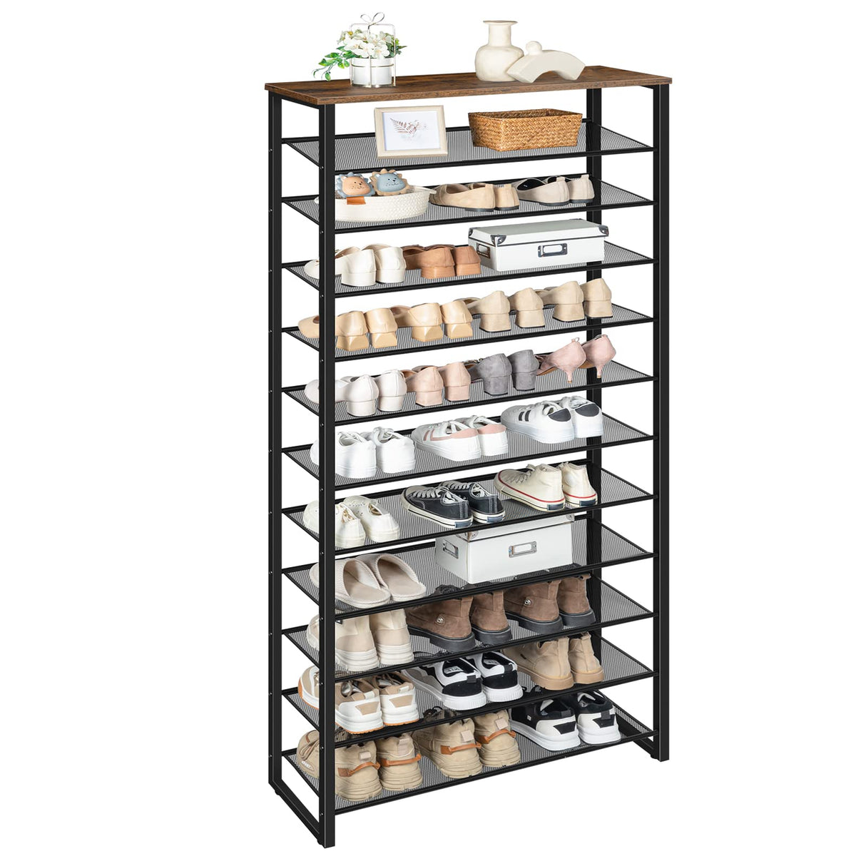 HOOBRO Shoe Rack, 12-Tier Shoe Storage Organizer, Large Capacity Shoe Shelf for Front Door Entrance, Entryway, Closet, Holds 36-48 Pairs of Shoes, Closet, Rustic Brown and Black BF127XJ01 HOOBRO