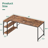 Huuger L Shaped Desk, 63 Inches Computer Desk with Reversible Storage Shelves, Gaming Desk, Corner Desk Home Office Desks, Writing Desk Study Desk with Metal Frame, Rustic Brown Huuger