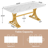 Tribesigns 5FT Conference Table for 4 to 6, 63" W x 31.5" D Modern Meeting Table with Faux Marble Tabletop, White and Gold Business Seminar Tables for Home Office (Faux Marble White+Gold) Tribesigns