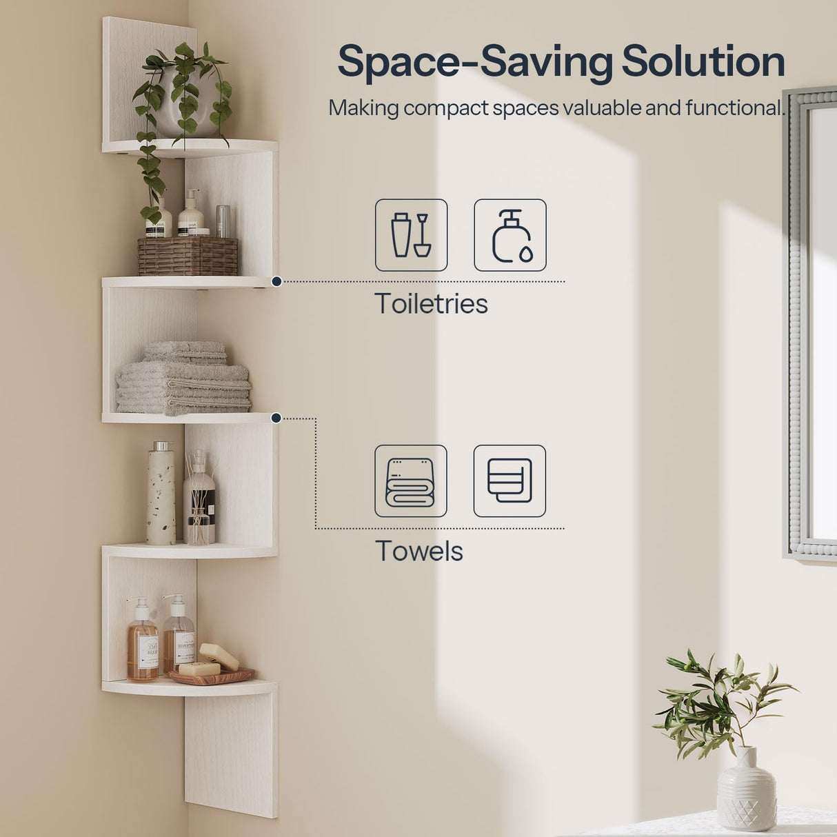 HOOBRO Corner Shelf Wall-Mounted, Set of 2 Floating Corner Shelves for Wall, 5-Tier Corner Bookshelves for Living Room, Bedroom, Bathroom, Home Office, White WT26BJP201 HOOBRO