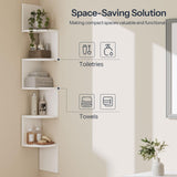 HOOBRO Corner Shelf Wall-Mounted, Set of 2 Floating Corner Shelves for Wall, 5-Tier Corner Bookshelves for Living Room, Bedroom, Bathroom, Home Office, White WT26BJP201 HOOBRO