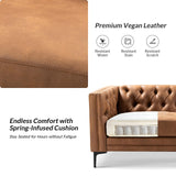 HULALA HOME 84" W Faux Leather Sofa Couch with Metal Legs, Button-Tufted 3-Seater Sofa, Mid Century Modern Upholstered Couch for Living Room, Entertainment Area, Apartment,Camel HULALA HOME