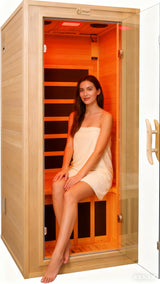 Efficraft Infrared Sauna Indoor, 1 Person Hemlock Wooden Home Sauna, Dry Sauna for Home Spa Room 1350W, Time Temp Pre-Set Sauna Room, w/7 Heating Panels Mini Personal Far Infrared Saunas for Home Efficraft