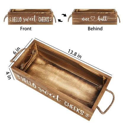 Guokoko Hello Sweet Checks Wooden 2 Sides Bathroom Decor Box Toilet Tank Paper Basket with Rope Handle, Back of Toilet Storage Organizer for Bathroom Tank Topper Counter, Brown Bathroom Decor - WoodArtSupply