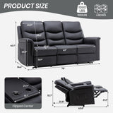 Consofa Reclining Sofa, 3 Seater Recliner Sofa with Flipped Middle Backrest,Cup Holder, Loveseat Recliner Sofa PU Leather Manual Reclining Couch for Living Room, Home Theater Seating Consofa