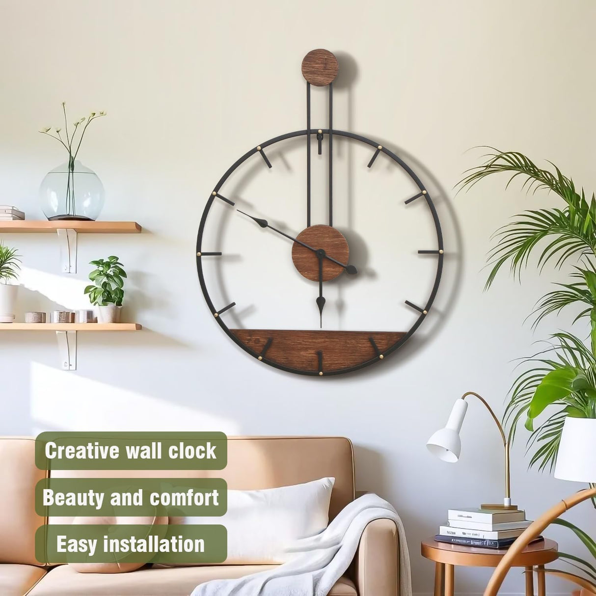 Micasso 24 * 32 in Solid Wood Large Wall Clock, Modern Simple Wall Decor Metal Frame Silent Non Ticking Clock for Living Room Decor, Kitchen, Bedroom. Micasso
