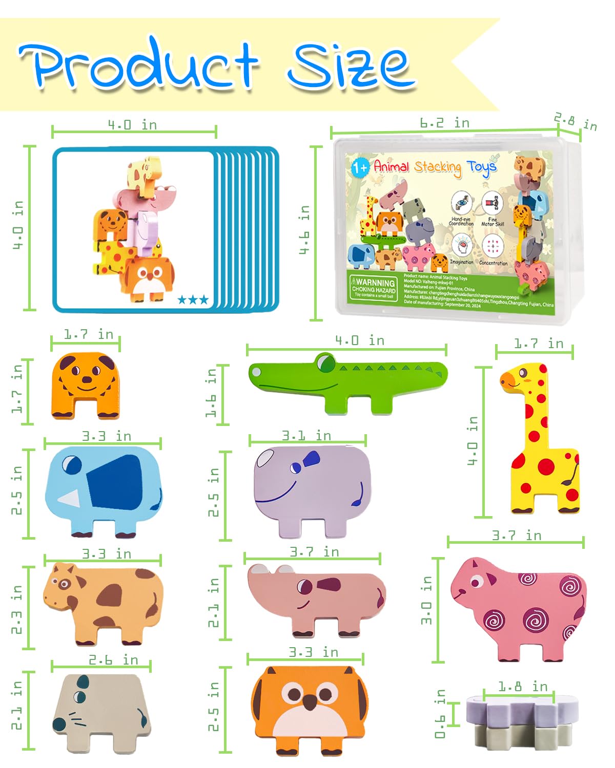 Vaiheng Toys for Toddlers 1-3, Montessori Toys for 1 2 3 4 Year Old Boys & Girls, Toys Age 2-4 0-2 Kids Baby, 1 2 3 Year Old Girls Boys Gifts, Wooden Animal Blocks Stacking Education Puzzles Toys Vaiheng