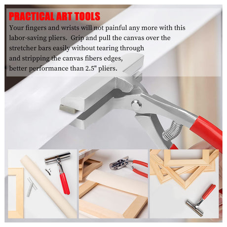 Heavy Duty Canvas Pliers and Staple Remover Set, Stainless Steel Anti-Corrosion Canvas Stretching Pliers Stretcher with Spring Return Handle 4-3/4" Wide Grip for Canvas Stretching Bars Oil Painting BDS-HOME