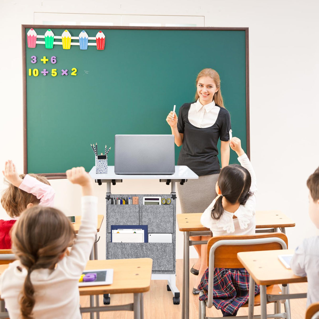 KOUPA Adjustable Height Standing Desk, Writable Tempered Glass Desktop with Eraser, 360° Flip, Wheels and Bag– Ideal for Small Spaces and Home Offices, 24 in, White(Adjustable Height: 32-47 in) KOUPA