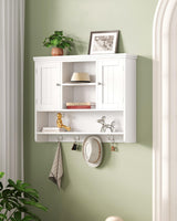 Irontar 31.5" L Large Medicine Cabinet with 4 Hooks, Wooden Bathroom Wall Cabinet with Shelf, Modern Hanging Cabinet Over Toilet, Lined Door, for Living Room, Entryway, Kitchen, White Irontar