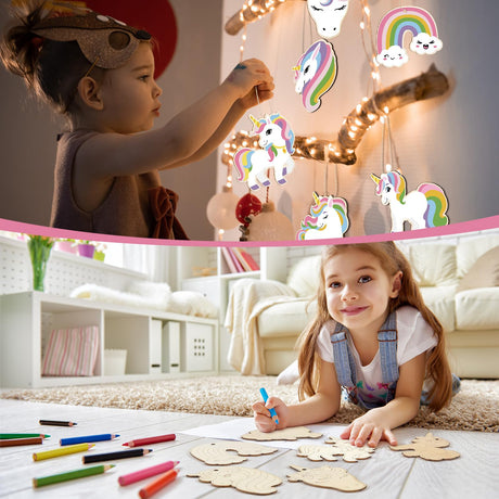 Fullhawl 36 Pack Wooden Unicorn Cutouts Crafts Unfinished Wood Unicorn Head Cutouts to Paint DIY Crafts for Hanging Ornaments Rainbow Party Decorations Gift Tags Home Craft Fullhawl