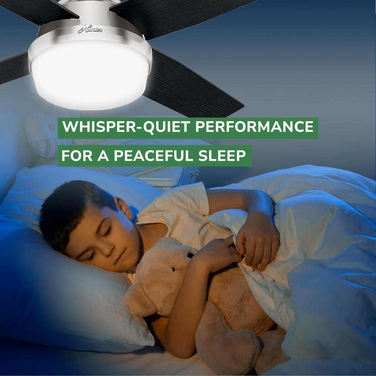 Hunter Fan Dempsey Low Profile Ceiling Fans with Lights and Remote, Flush Mount Ceiling Fan with Lights, Metal, Brushed Nickel Finish, 44 Inch LED Hunter