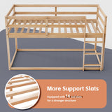 TOLEAD Low Bunk Bed Twin Over Twin, Floor Bunk Bed with Ladder, Twin Bunk Bed with Full Guardrails, Wooden Bunk Bed for Juniors, Boys, Girls, Kids, Bedrooms (Natural) TOLEAD