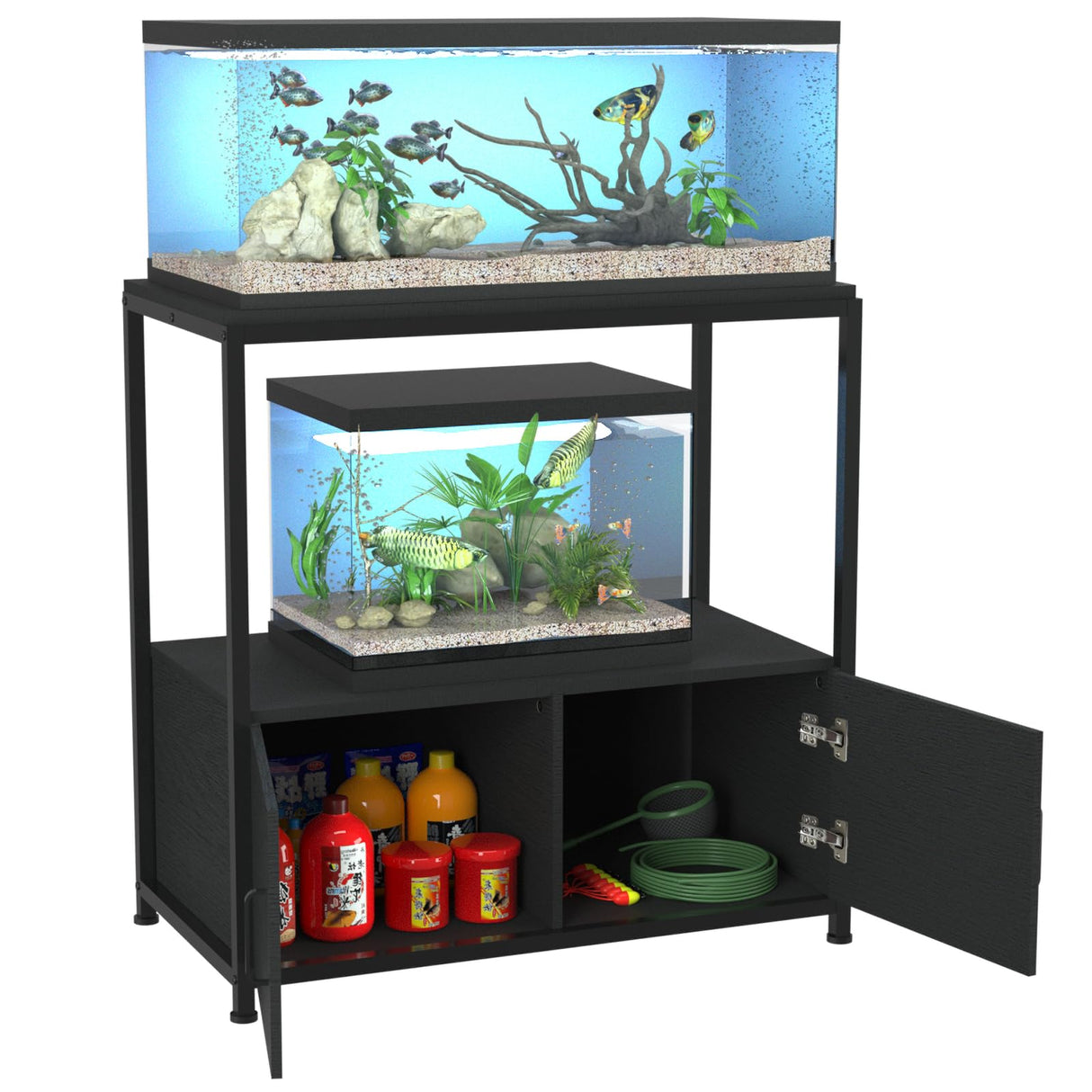 VANVERB Fish Tank Stand for 20-29 Gallon Aquarium, Heavy Duty Metal Wood Aquarium Stand with Cabinet Accessories Storage, Black VANVERB