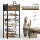 YATINEY Shoe Rack, 7-Tier Shoe Storage Organizer for Entryway, Free Standing Shoe Shelf with 2 Non-Woven Drawers, Metal Frame, for Closet, Hallway, Garage, Rustic Brown and Black SS07BR YATINEY