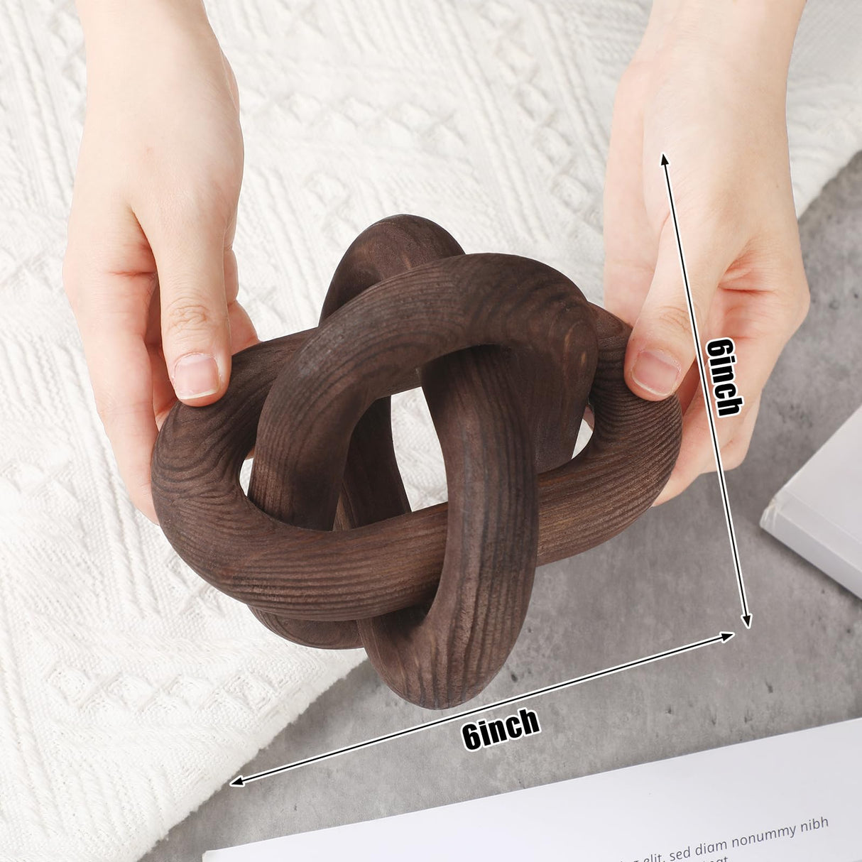 Yalikop 3 Link Wood Knot Decor - Hand Carved Coffee Table Decoration, Boho Chain Link Decor, Modern Shelf, Rustic Objects for Home Living Room Bedroom(Black Walnut) Yalikop