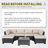 Lviden 7 Pieces Outdoor PE Wicker Furniture Set Patio Rattan Sectional conversation sofa set with Khaki Cushions and Glass Top Table Lviden