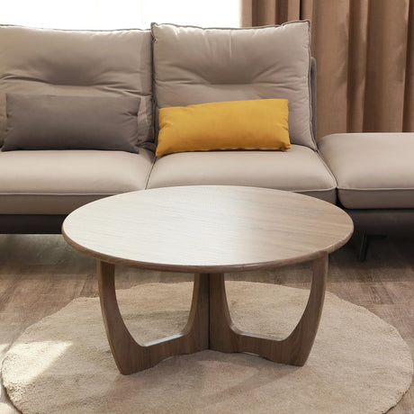 FINECASA Wooden Round Coffee Table Curved Leg, Accent Couch,Home Decoration, Living Room Tables, 36 x 18 Inches, Natural FINECASA