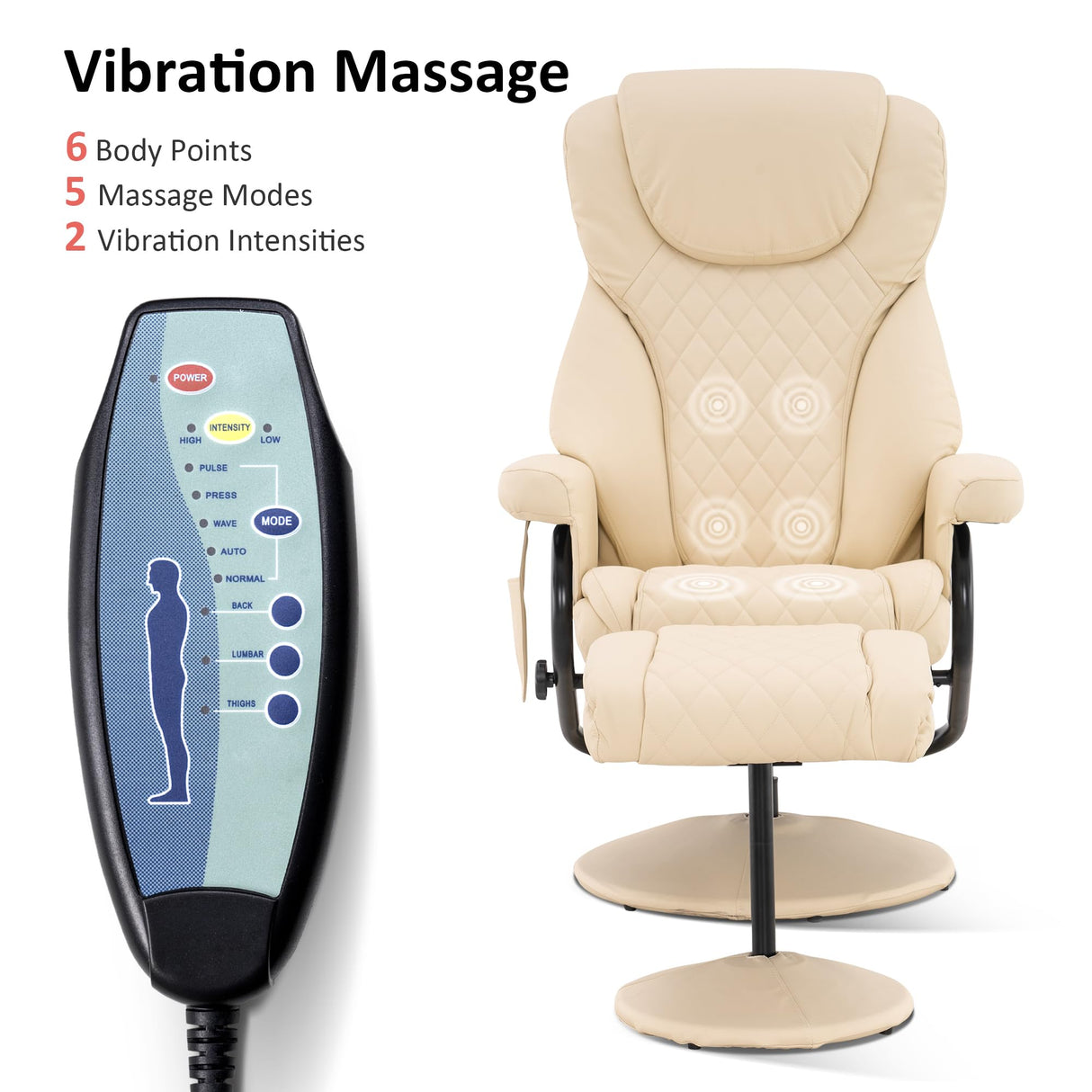 MCombo Recliner with Ottoman, Reclining Chair with Massage, 360 Swivel Living Room Chair Faux Leather, 4901 (Cream White) MCombo