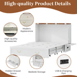 Tafeumob Murphy Bed Queen Size: Wood Murphy Bed Cabinet with Drawer Space-Saving with Shelves & Charging Station for Bedroom, Multipurpose Area, Guest Room, Apartment White (Without Mattress) Tafeumob