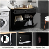 SILKYDRY Tilt-Out Trash Cabinet & Kitchen Island with Adjustable Shelf and Drawers - Black SILKYDRY