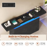 UPOSOJA Tall Black Dresser for Bedroom, Modern 8 Wood Drawers with LED Light and Power Outlet, Floating Dressers for Closet, Large Chest of Drawer for Living Room, Hallway, Entryway (8 Drawers,Black) UPOSOJA