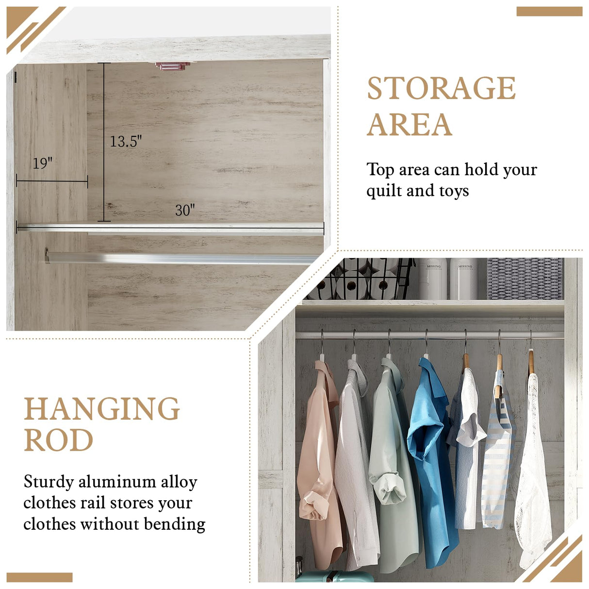 LUXOAK 70" Large Armoire Wardrobe Closet with Hanging Rod, Wooden Closets for Bedroom with Shelf, Farmhouse Clothing Storage Cabinet with 2 Barn Doors, Distressed White LUXOAK