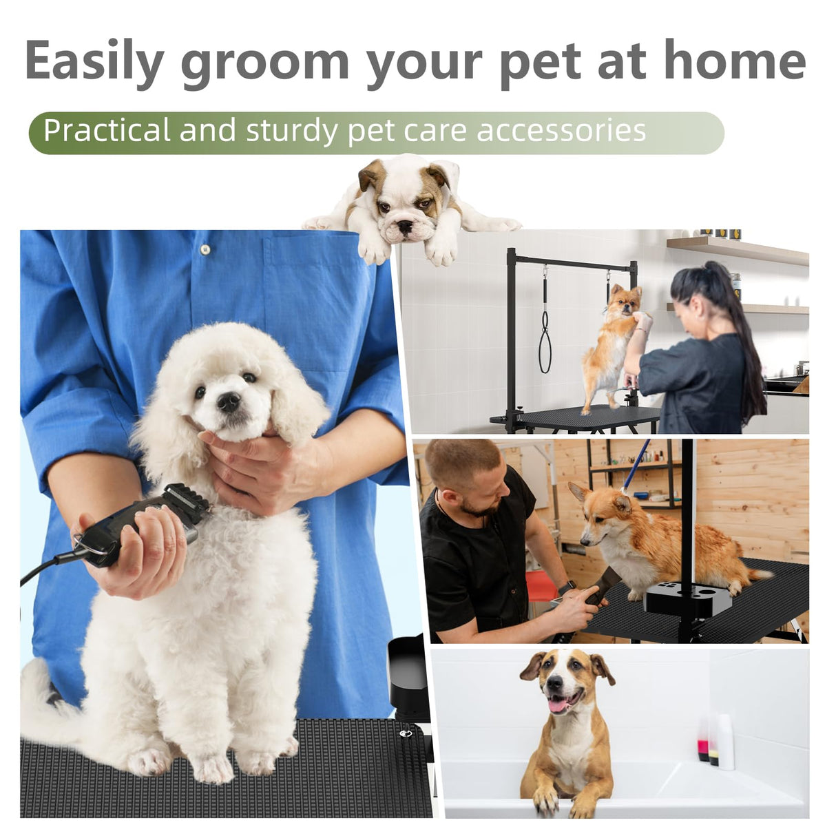 VFK 36''/47''Large Dog Grooming Table, Foldable Pet Station at Home, Dog Grooming Table,Adjustable Cat Drying Desktop with Arms, Nooses, Mesh Tray (Basic pet Table, 36" Black) VFK