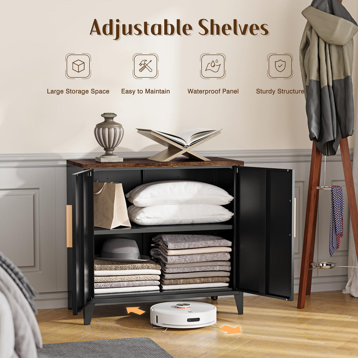 Letaya Storage Cabinet with 2 Doors,Metal Small Buffet Sideboard Cabinet for Entryway, Kitchen, White (Black) Letaya