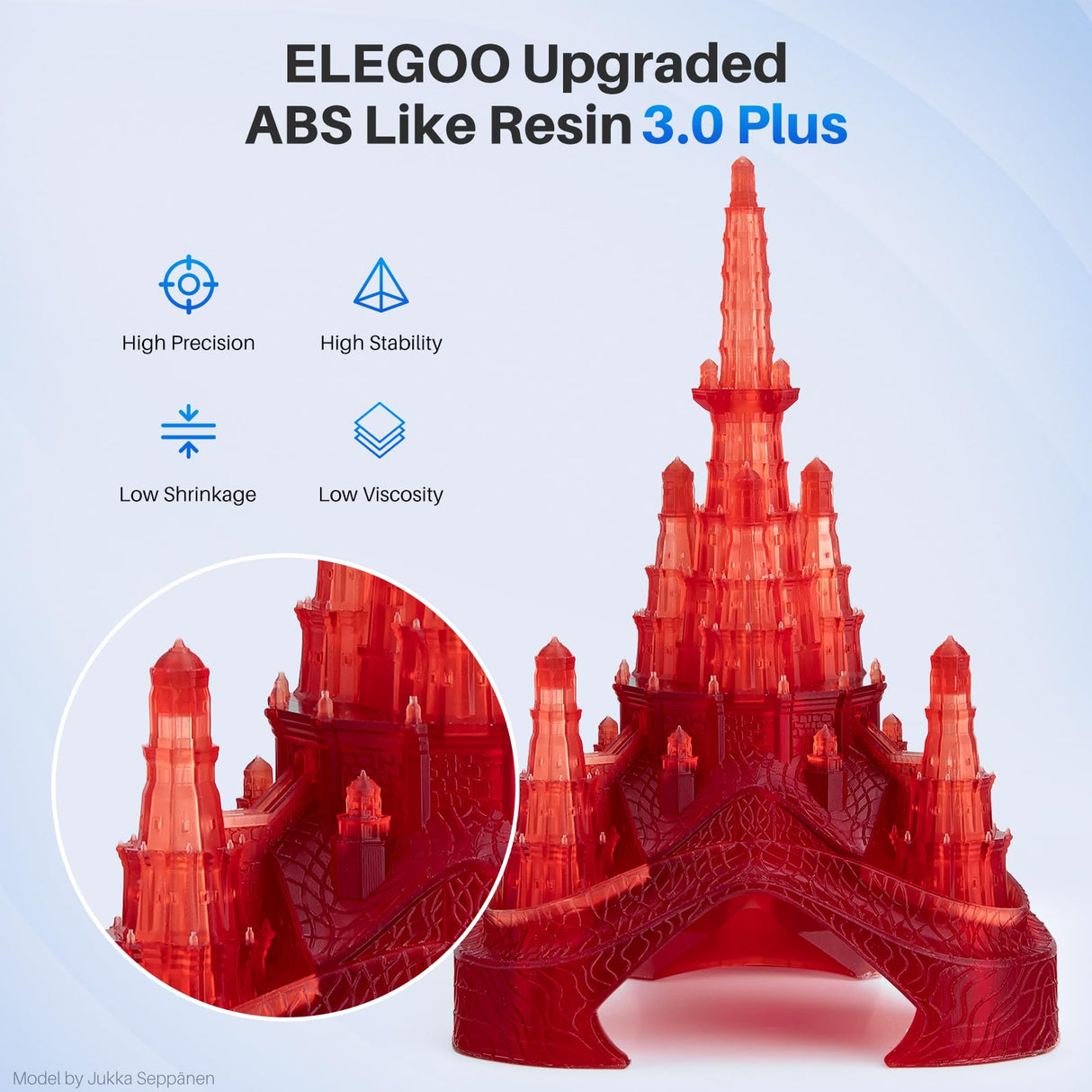ELEGOO ABS-Like Resin 3.0 Plus, 3D Printer Resin with Low Viscosity and High Precision, 405nm Rapid UV-Curing Photopolymer Resin, 3D Resin for LCD/DLP 3D Printing, Clear Red 1000G ELEGOO