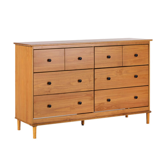 Walker Edison Modern 6-Drawer Solid Wood Dresser Bedroom Storage, 57 Inch, Caramel-T - WoodArtSupply