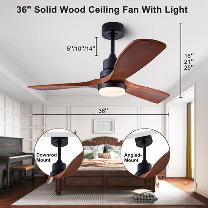 36" Ceiling Fan [with Lighting Remote Control], Indoor Outdoor Modern Wooden Ceiling Fan [with 3 Solid Wood Blades] for Kids' Rooms, bedrooms, Offices and More.…