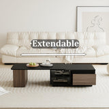 JOYSOURCE Extendable Coffee Table 48-66'' Rectangle with Drawers Storage Shelf Adjustable Coffee Table (Black/Walnut) JOYSOURCE