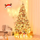 Nightcore 9FT Pre-Lit Artificial Christmas Tree, Snow Flocked Hinged Pine Tree w/ 1498 Branches Tips & 550 LED Lights, Portable Metal Base, Perfect Xmas Decoration for Home Office Party (9 ft Green) WoodArtSupply