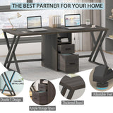 LVB Extra Long 2 Person Desk, Large Rustic Computer Desk with File Drawer, Industrial Wood Double Desk with Storage Cabinet Shelf, Modern PC Writing Study Work Dual Executive Office Desk, Gray, 79 in LVB