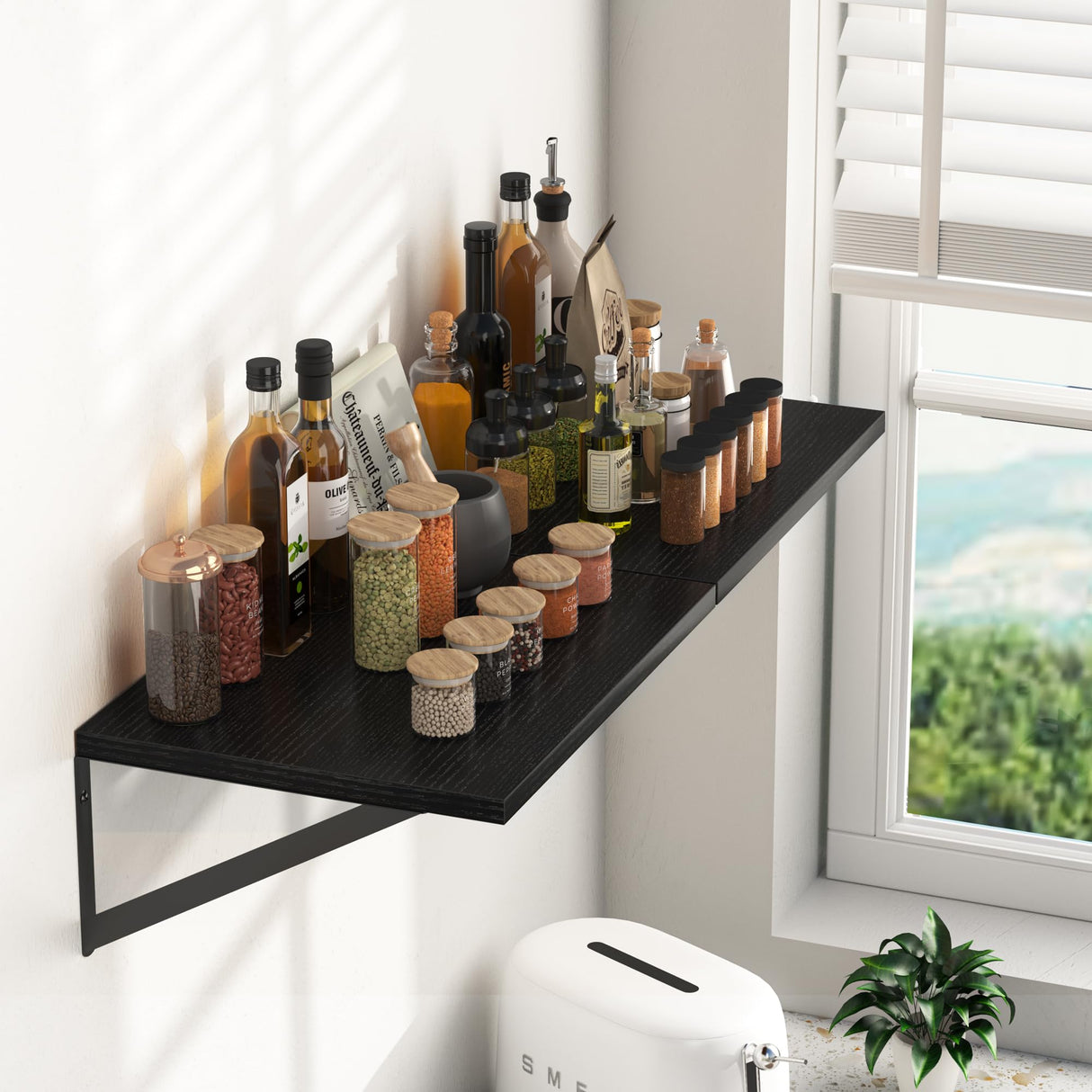 Heimlove Black Deep Floating Shelves for Wall, 16W x 12D Wood Wall Shelves Set of 2, Wide Floating Bookshelf for Living Room, Kitchen, Office, Bedroom and Decor Storage, with Metal Bracket - Black Heimlove